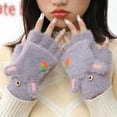 thumbnail image 2 of Guantes de invierno cálidos para mujer, con forro polar grueso, para estudiantes, para escribir, montar, tejidos, con dibujos animados, de medio dedo, 2 of 6