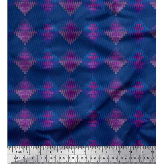 Soimoi Blue Modal Satin Fabric Embroidery Style Art & Craft Print Fabric by Yard 42 Inch Wide