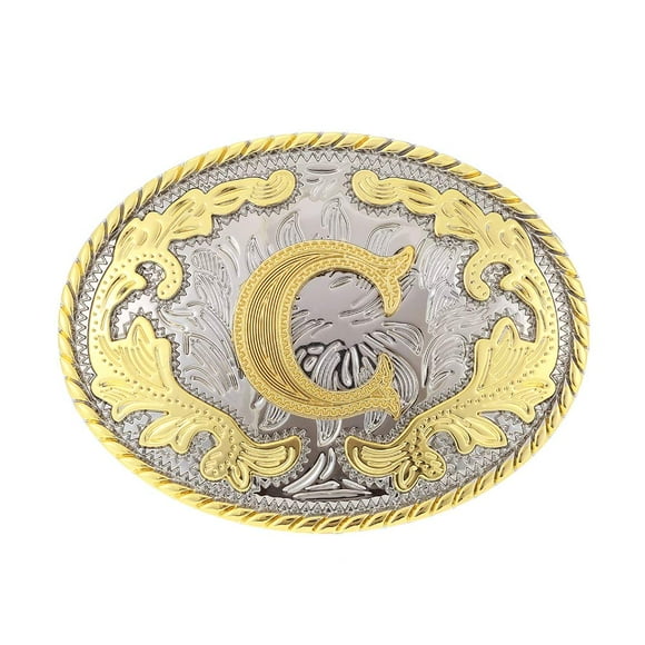 Boucle de Ceinture Western Lettres Initiales ABCDEFG à Y-Cowboy Rodéo Or Grande Boucle de Ceinture pour Hommes et Femmes (C)