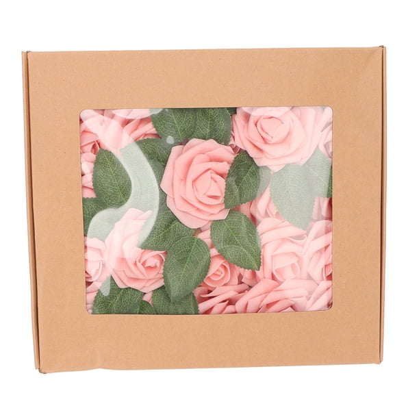 25 piezas de flores artificiales de aspecto real, rosas de 3 pulgadas de diámetro y 7 pulgadas de tallo, rosas falsas suaves para decoración de fiestas y bodas, color rosa