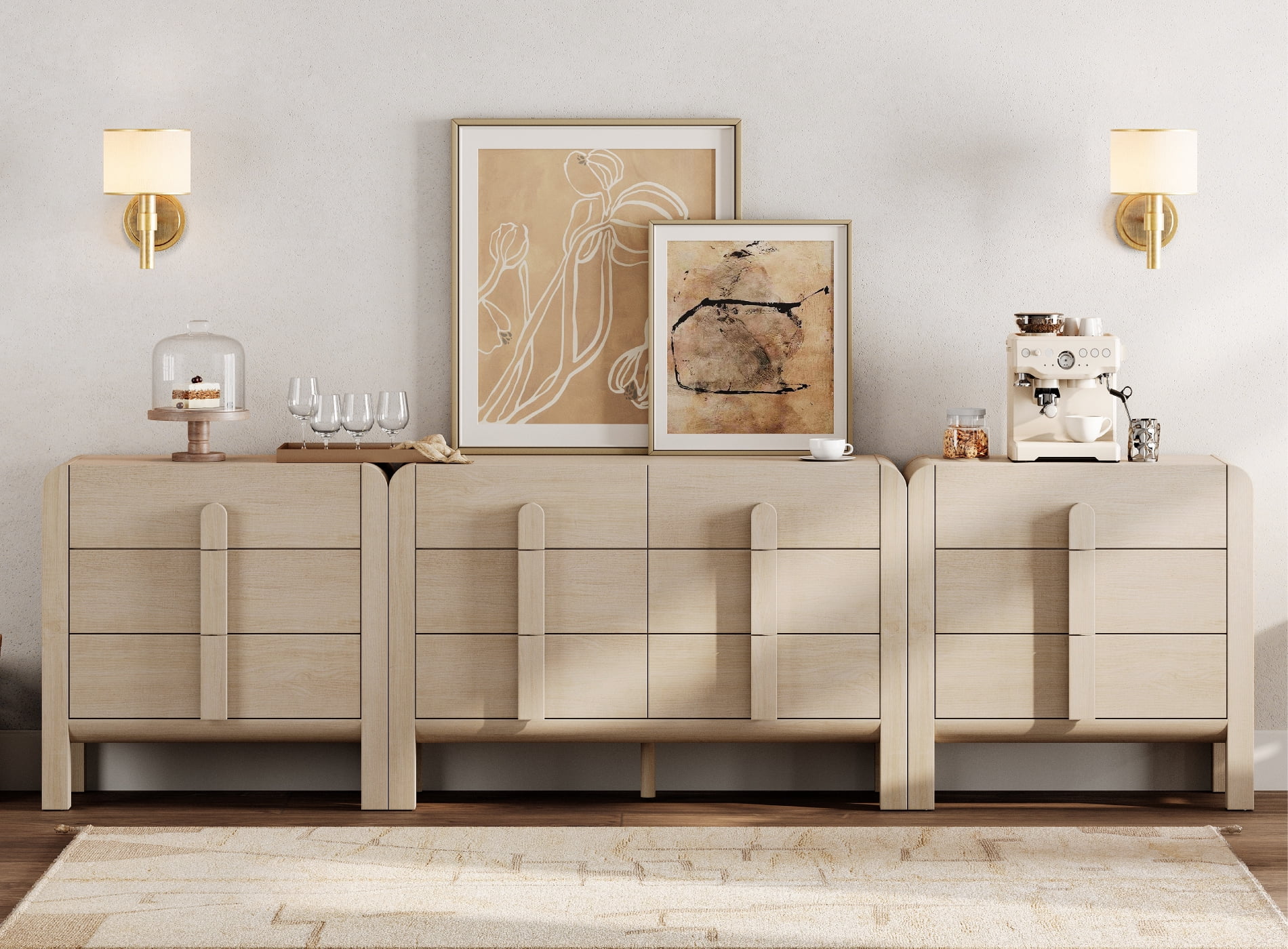Modern Dresser TV Stand for TVs up to 120 inch, 3-in-1 Mid Century Entertainment Center with Storage, Wood Media Console Table with 12 Drawers for Living Room Bedroom