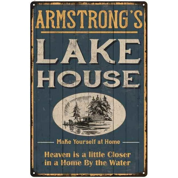 ARMSTRONG'S Lake House Blue Cabin Home Decor 8 x 12 High Gloss Metal 208120038204