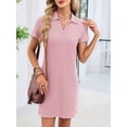 thumbnail image 5 of Women'S Solid Color Collared Loose Short-Sleeve T-Shirt Dress Pink L, 5 of 10