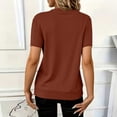 thumbnail image 4 of Stichou Womens Zipper Tshirts Short Sleeve Casual V Neck Shirts Plain Basic Solid Color Tunic Spring Summer Clothes Brown XL, 4 of 5