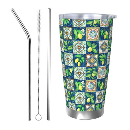 

Logiee Lemon and Leaves Print 20OZ Car Cup with Lid Stainless Steel Vacuum Insulated Double Wall Travel Tumbler Durable Insulated Coffee Mug Thermal Cup with Straw-Straw Three-piece Set