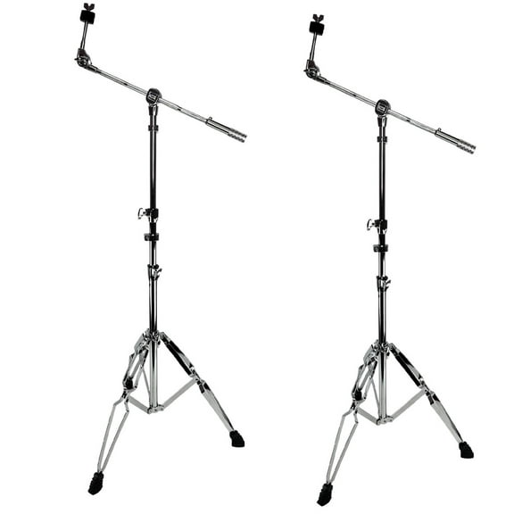 2 Pack Cymbal Boom Stands Chrome Heavy Duty 1" Adjustable Double Braced Tripod