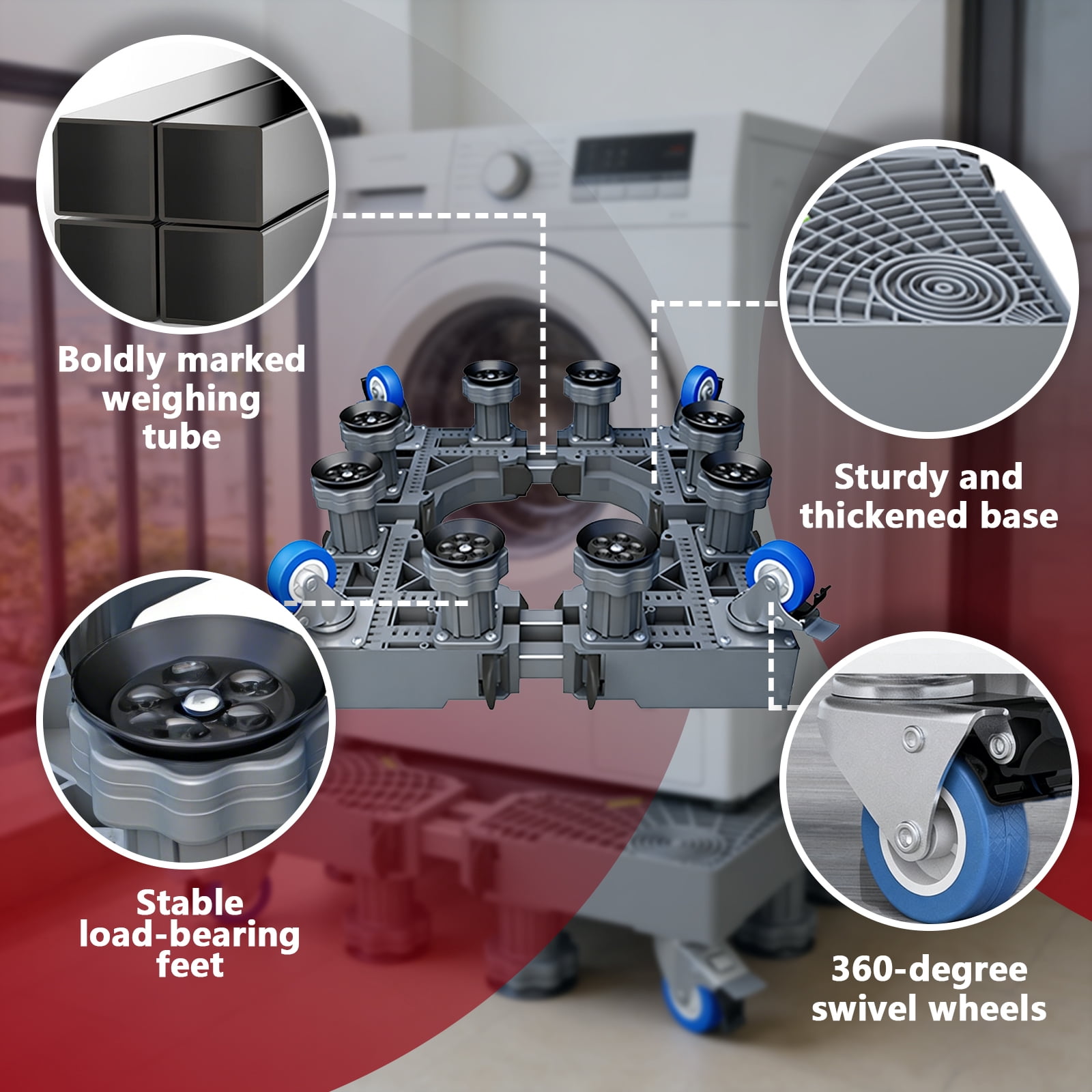 Aniceparthy Mini Fridge Stand Adjustable Refrigerator Stand the universal washing machine bracket has universal wheels Mobile Base Stand Enhanced dual tube 8-legged 4-wheel mobile model