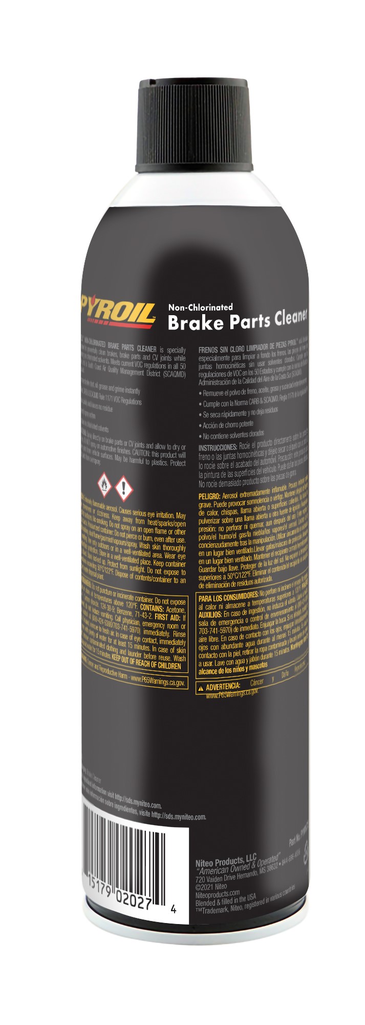 (2 pack) Niteo PYROIL Non-Chlorinated Fast Drying No Residue Aerosol Brake Cleaner, All Vehicle Types, 15 oz
