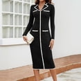 thumbnail image 2 of SMihono Fashion Women's Lapel Collar Sweater Dress 2025 Spring Long Sleeve Contrast Button Down Bodycon Maxi Long Dress Black 6, 2 of 9