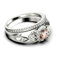 thumbnail image 2 of Dazzling Half Halo 1.75 Carat Round Cut Morganite And Diamond Moissanite Engagement Ring Wedding Ring in 925 Sterling Silver With 18k White Gold Plating, Promise Ring, Bridal Set, Matching Band, 2 of 3