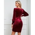 thumbnail image 5 of Women's Maternity Velvet Dress Bodycon Long Sleeve Sweetheart Ruched Wrap Split Cocktail Dress Photoshoot Baby Shower Burgundy, Wine Red-M, 5 of 8