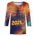 DeHolifer Womens TShirts 3/4 Sleeve Happy New Year 2025 Letter Printed