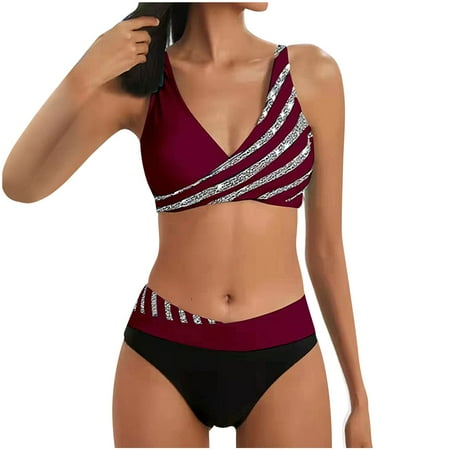 Patlollav Womens Bikini Sets High Waisted Sporty Two Piece Swimsuits Color Block Cheeky High Cut Bathing Suits