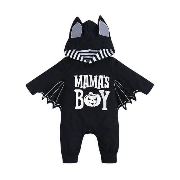 Alkepwun Toddler Baby Boy Halloween Bat Outfits Clothes, Black Bat Hoodies Bodysuit Cute Baby Boy Romper Costumes Fall Winter Clothes