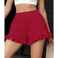 thumbnail image 5 of PRETTYGARDEN Summer Shorts for Women Boho Elastic Waist Ruffle Casual Hollow Out Embroidered Beach Bottoms with Pockets, 5 of 10