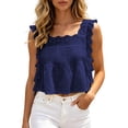 thumbnail image 2 of Chbgutlmr Womens Tank Tops Sleeveless Lace Patchwork Tie Side Square Neckline Ruffled Hem Crop Tops Casual Summer Dressy Blouses, 2 of 7
