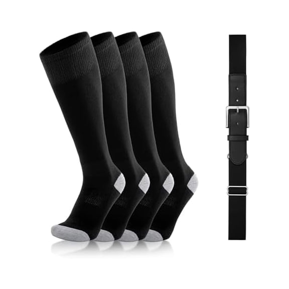 Eryueer Baseball Socks and Belt Combo Elastic Softball Belt and Socks Adjustable Waist Belt for Boys Youth Adult