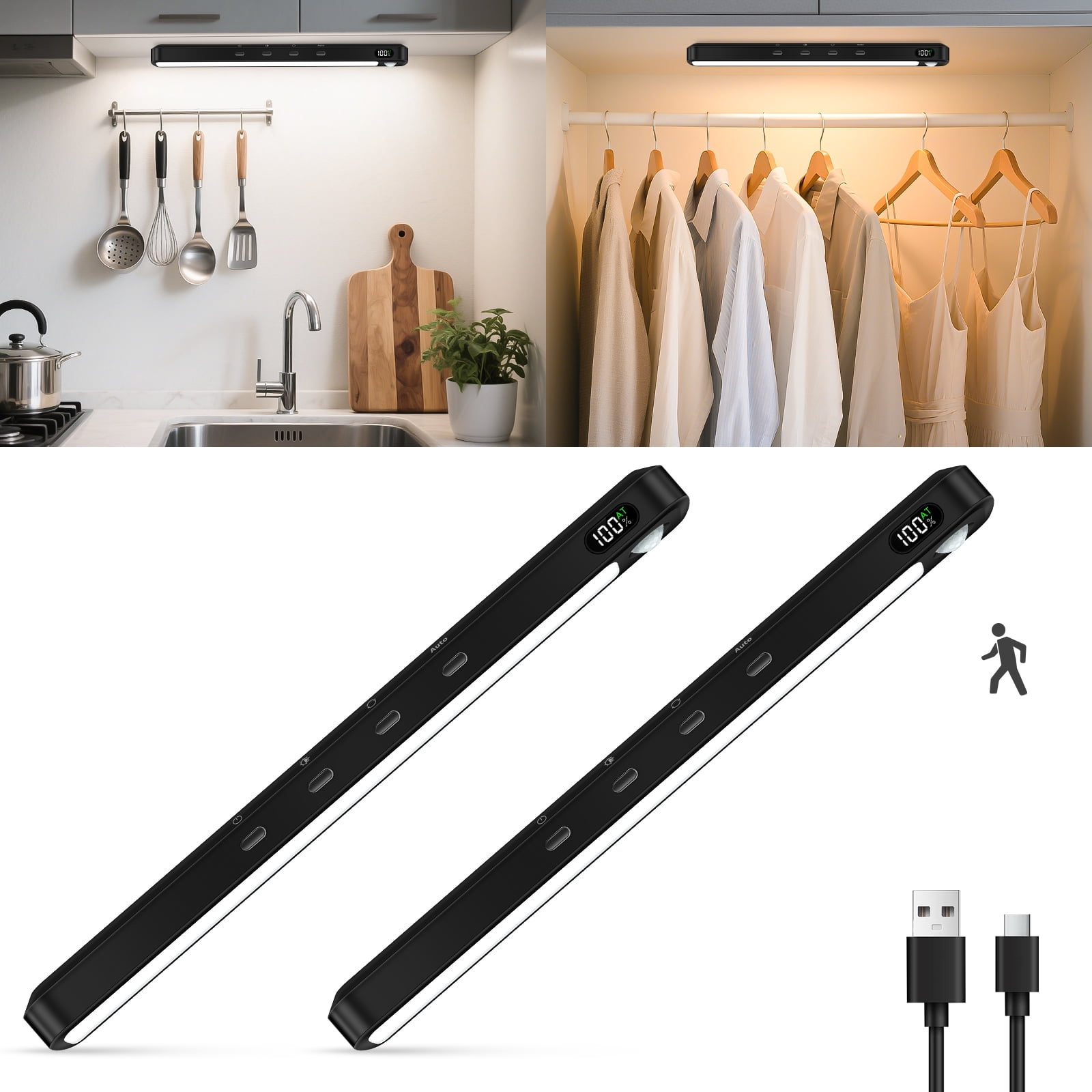 Litever Motion Activated LED Light Strip Bar Kit for Safe Box, Closet, Wardrobe Power Outlet Strip for Working in Safe, Closet