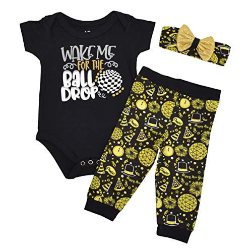 Unique Baby Girls Wake For The Ball Drop New Years Outfit Layette Set (18 Months)