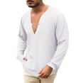 thumbnail image 1 of Camisas Hombre Manga Corta Camisa de hombre con cuello en V, camiseta informal de color sólido, camisa de algodón y lino para hombre, manga larga (White, XL), 1 of 7