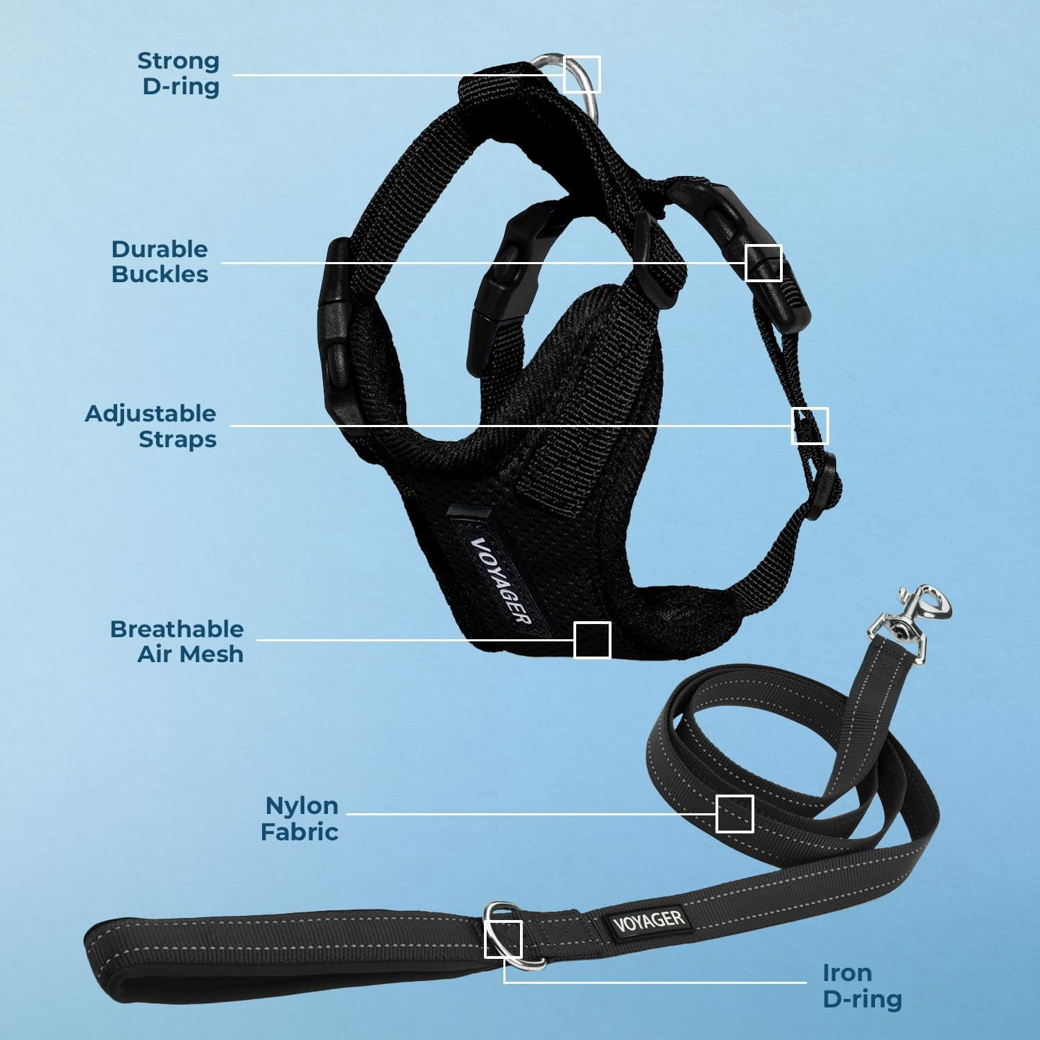 Voyager Step-In Lock Dog Harness & Reflective Leash Set w/ Neoprene Handle 6ft - For Small to Large Breed Dogs/ Cats, Cute & Heavy-Duty for Walking, Running & Training - Black Black Trim, S