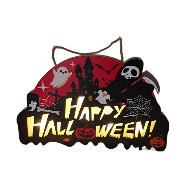 Letrero colgante para puerta de Halloween feelfreeau, decoración luminosa con cuerda colgante 30x18cm 215g