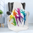 thumbnail image 4 of Youth Soft Flannel Fleece Blanket, Watercolor Group of Friends Jumping Human Silhouettes in Rainbow Colors Energy Print, Cozy Plush for Indoor and Outdoor Use, 50" x 60", Multicolor, by Ambesonne, 4 of 5