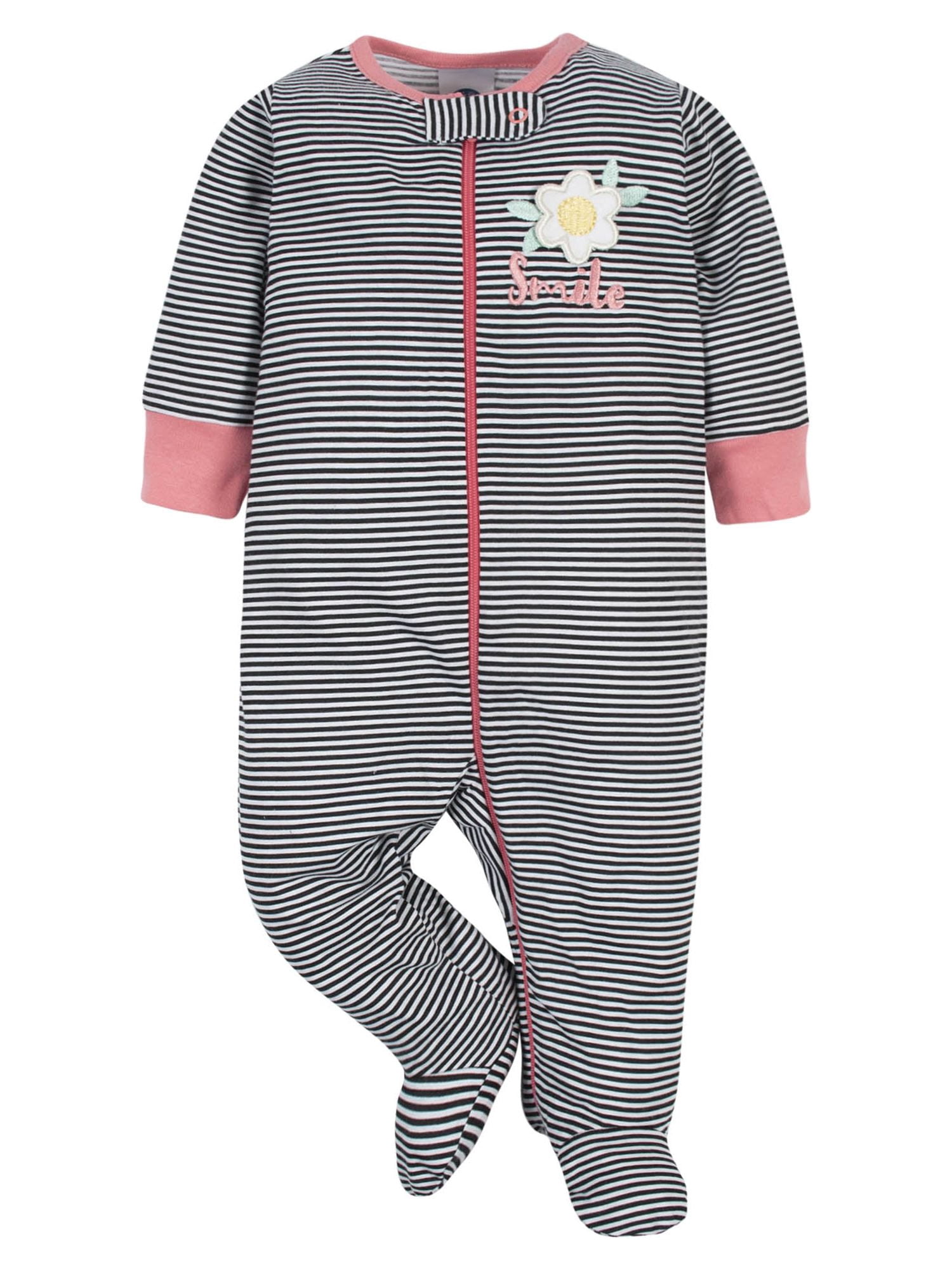 Gerber Baby Girl Sleep 'N Play Footed Pajamas, 2-Pack, Newborn-3/6 Months