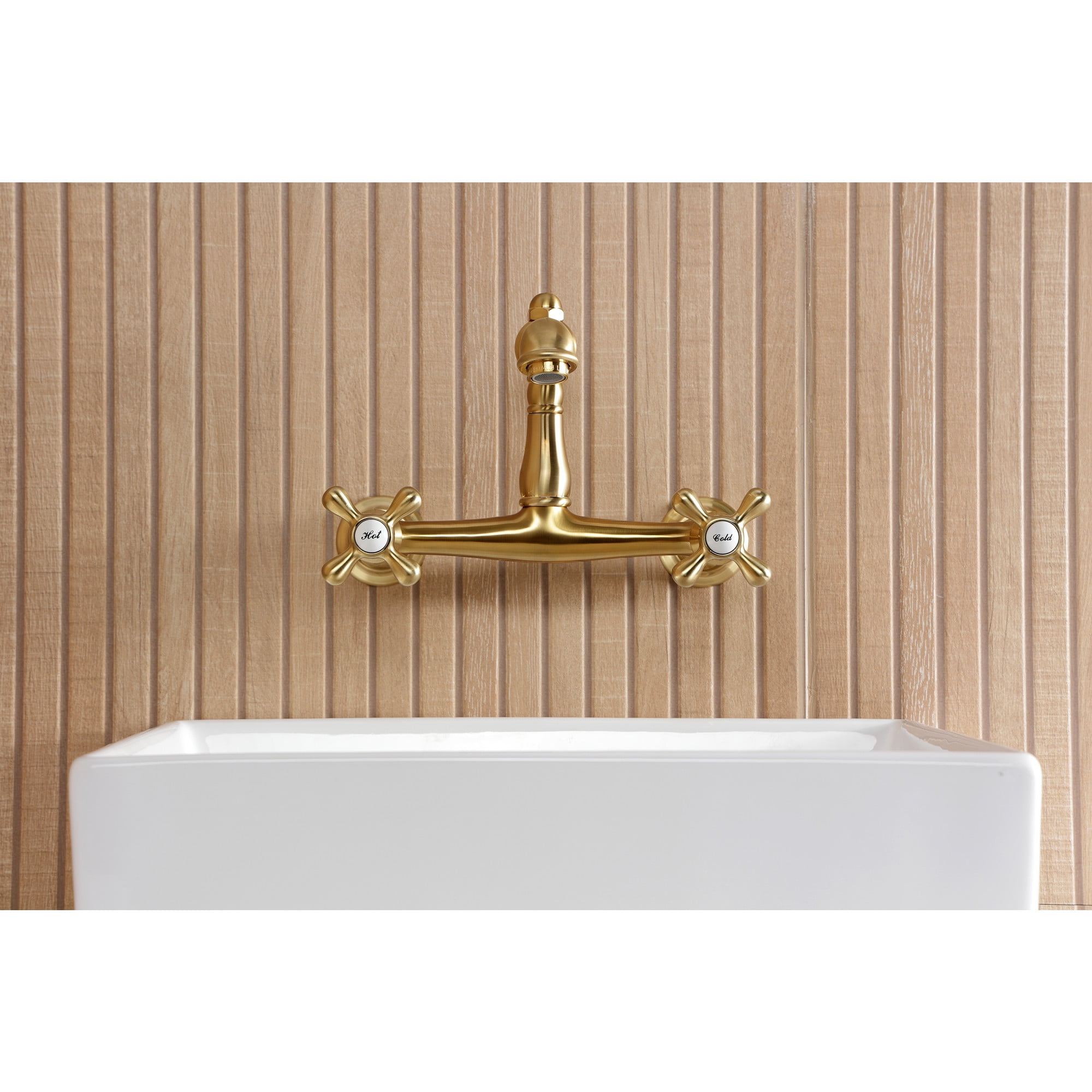 Kingston Brass KS7257AX English Country Double-Handle 2-Hole Wall Mount Bathroom Faucet in Brushed Brass