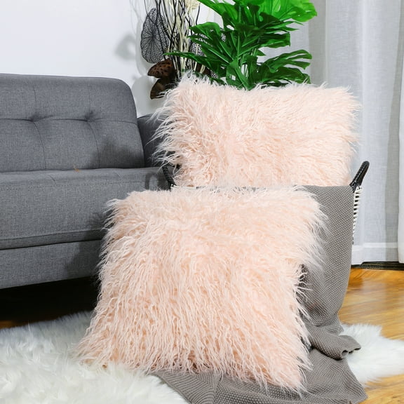 PiccoCasa Pack of 2 Shaggy Faux Fur, Soft Plush Square Pure color Cushion Cover,18" x 18",Brown