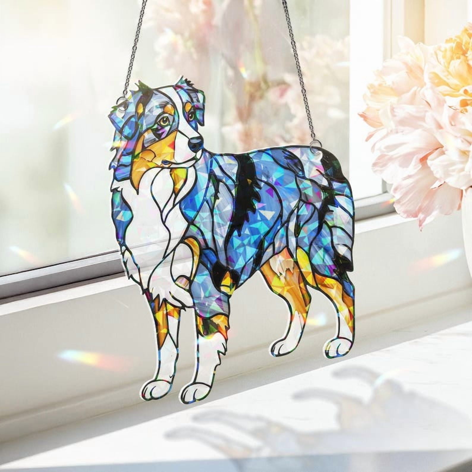ViciArt Australian Shepherd Acrylic Suncatcher, 9” Holographic Dog Window Hanging, Blue Merle Decor