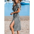 thumbnail image 3 of CUPSHE Women's Cover Up V Neck Midi Dress Short Sleeves Summer Beachwear Casual Coverups Striped, 3 of 6