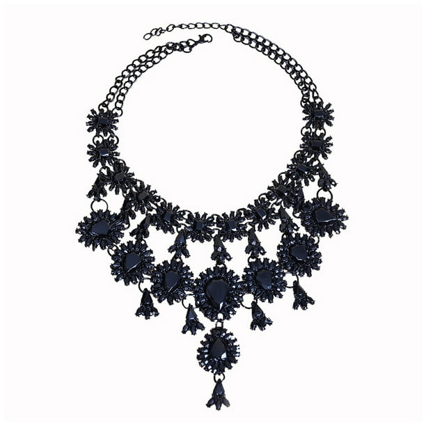 Jumpingount Collar de joyería de moda Gargantilla Collar largo de cristal Adorno de cuello de gota de agua Cadena de declaración ajustable Banquete Ropa, zapatos y accesorios Miscelánea Jumpingount AP014788-00