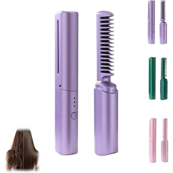 Ceramic Hairdressing Comb,Cedar and Ash Ceramic Hairdressing Comb,3 Adjustable Temp,Portable Cordless Rechargeable Mini Hair Straightener for Women Hair (Green)