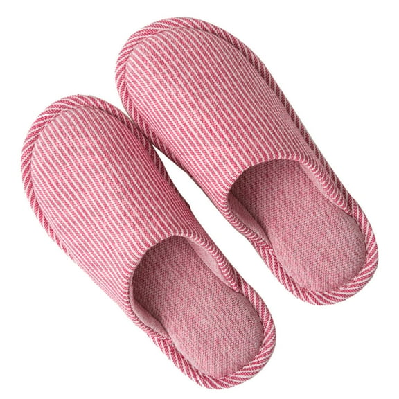 OATIPHO 1Pair Red Skidproof Cotton Linen Slippers for Home Use with Stylish ped Pattern
