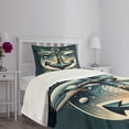 thumbnail image 3 of Ambesonne Nautical Quilted Bedspread Set 2 Pcs, Anchor with Whales Compass, Twin Size, Petrol Blue Beige, 3 of 5
