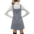 thumbnail image 4 of Autumn Winter Women V Neck Corduroy Overall Dress Casual Loose Mini Dress, 4 of 6