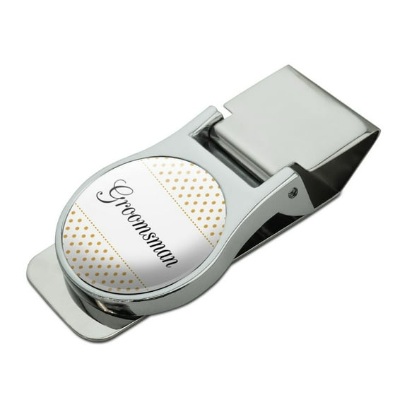 Groomsman Wedding Elegant Polka Dots Satin Chrome Plated Metal Money Clip