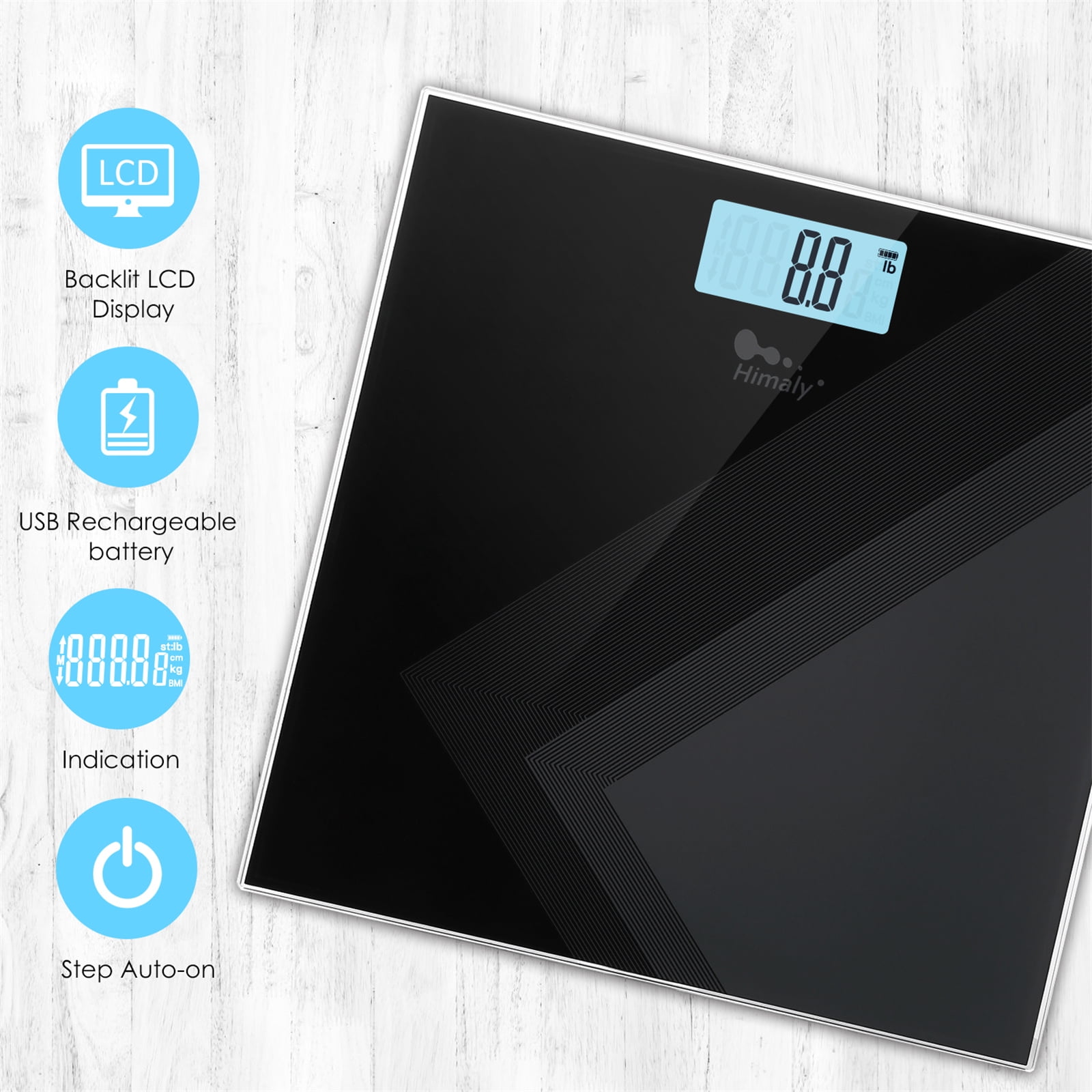 Himaly Digital Body Weight Scale, USB Rechargeable Bathroom Scale with LCD Display, 400Ibs
