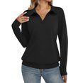 thumbnail image 4 of Sillenn Womens Long Sleeve Polo Shirts Loose Fit Collared V Neck Golf Tunic Tops Soft Lightweight Dressy Casual Work Office Blouses Plus Size Stretchy Business Casual Trendy Fall Outfits Black S, 4 of 5