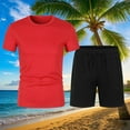 thumbnail image 2 of Jinhomg Men's Two Piece Sets Muscle Fit Short Sleeve Crew Neck Tees with Elastic Drawstring Waist Shorts Big and Tall Outdoor Workout Running Sportswear Watermelon Red XXL, 2 of 7