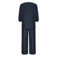 thumbnail image 7 of Dazajoo Womens 2 Piece Lounge Set Summer Cotton Linen 3/4 Sleeve Tops and Wide Leg Long Pants Sets Comfy Loose Lounge Suits Holiday Sales,Dark Blue,M, 7 of 7