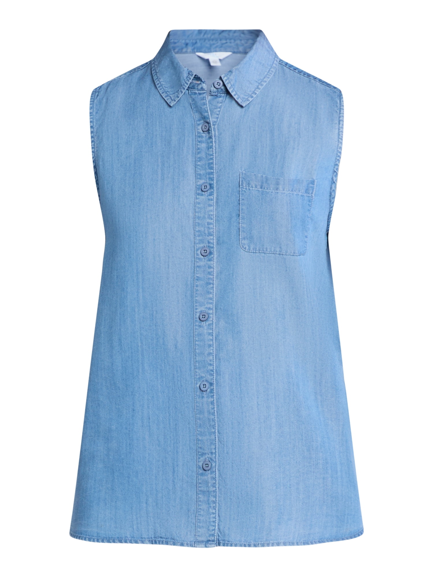 Time and Tru Women's Sleeveless Button Down Shirt, Sizes XS-XXXL