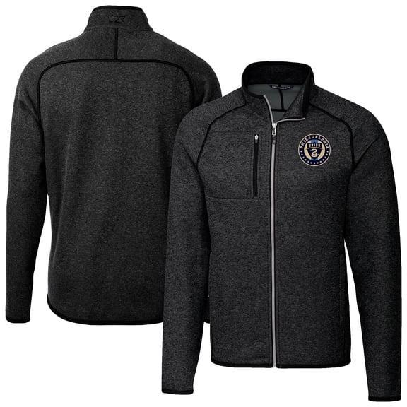 Men's-Cutter & Buck  Heather Charcoal Philadelphia Union Big & Tall Mainsail Sweater-Knit Full-Zip Jacket