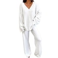 thumbnail image 1 of Ropa de ocio Conjunto Dos Piezas Fleece para Mujer Blusa Manga Larga Acogedora Lisa y Pantalones Pierna Ancha, Ideal para Interior/Casual, 1 of 4