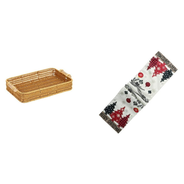 Cestas de almacenamiento,Cestas de almacenamiento de cocina tejidas con asas hechas a mano,Cestas de pan redondas Bandejas para servir Rectángulo,Camino de mesa navideño,Camino de mesa