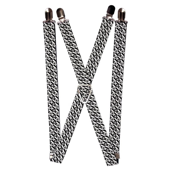 Black and White Box Circle Star Checker Pattern Suspenders