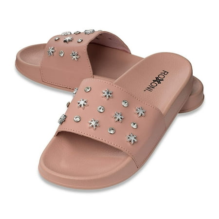 

Roxoni Women s Slide Sandals with Snow Flakes and Diamond Design Strap -sizes 6 to 11 -style #3116