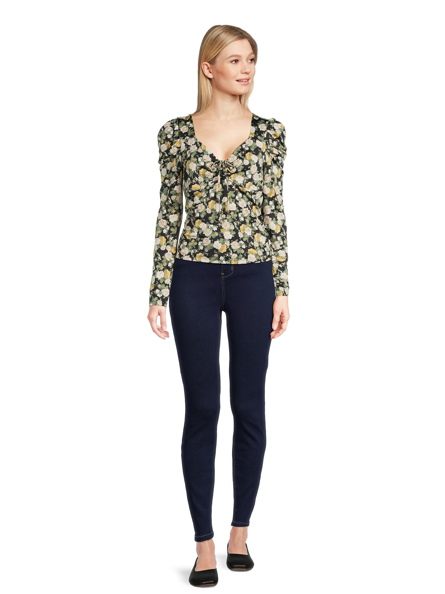 Self Esteem Juniors Cinch Front Top with Long Puff Sleeves