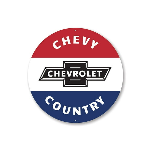 Chevy Country Car Sign, Chevrolet Car Sign, Car-Lover Sign, Garage Aluminum Metal Decor Sign - 12" Round
